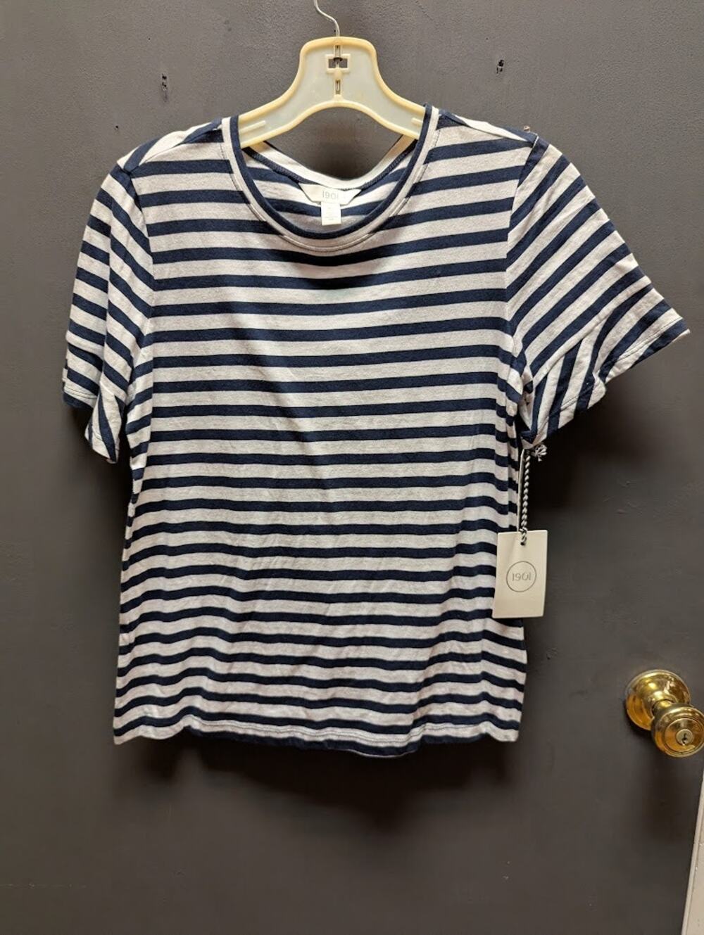 Nordstrom 1901 Size XS Blue White Striped short sleeve top Tshirt crew neck